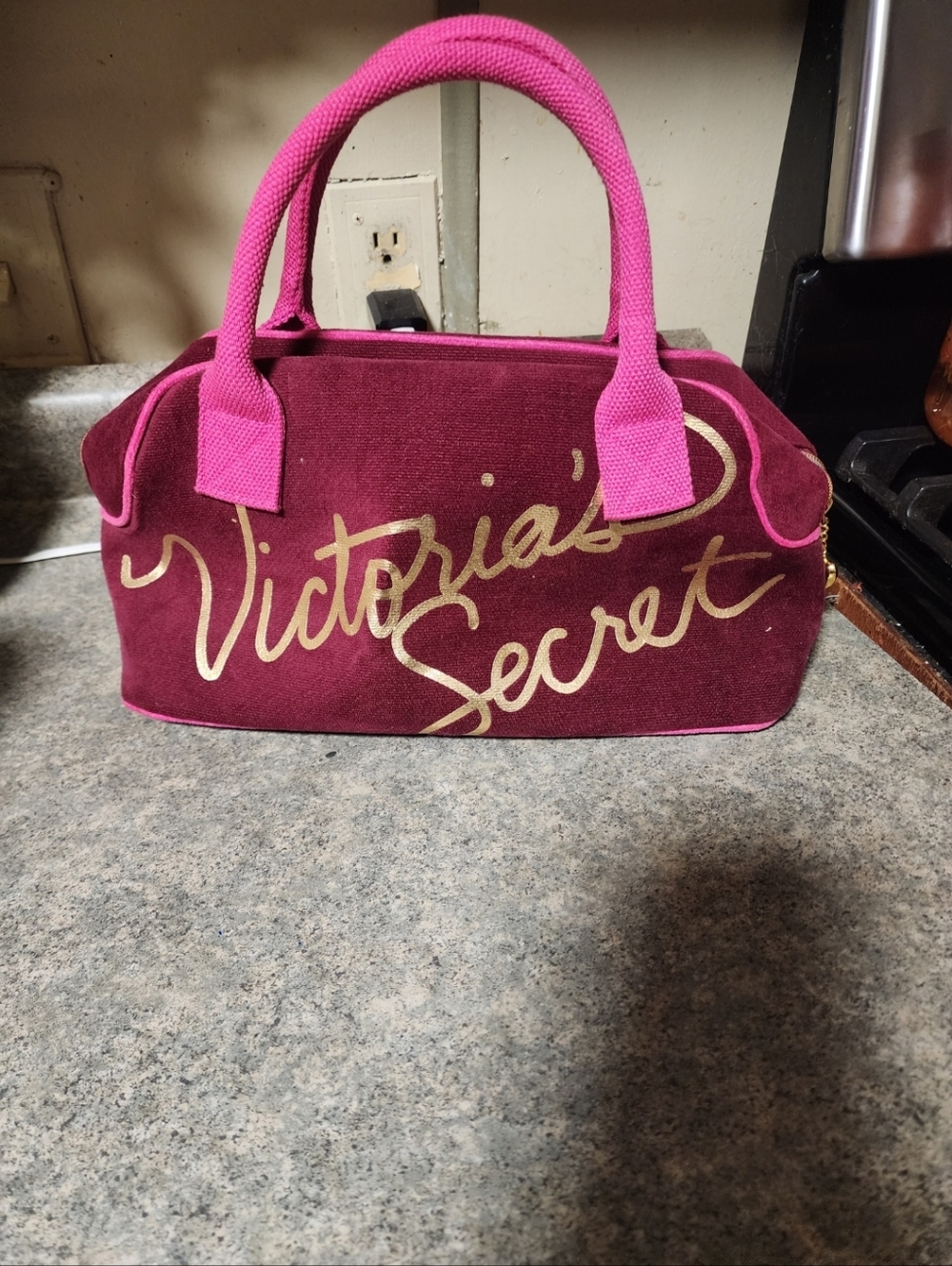 Victoria's Secret Burgundy and Hot Pink & Gold  Logo Tote